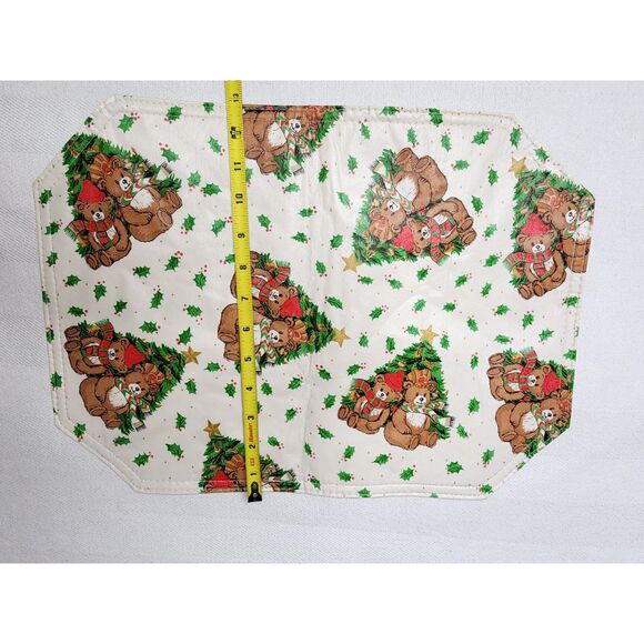 Vintage Vinyl Christmas Placemats Double Sided Holiday Bears Trees & Holly - Picture 5 of 9
